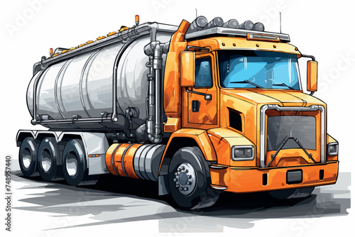 Cartoon semi tanker truck. Fuel gas tanker truck isolated. 3D rendering.