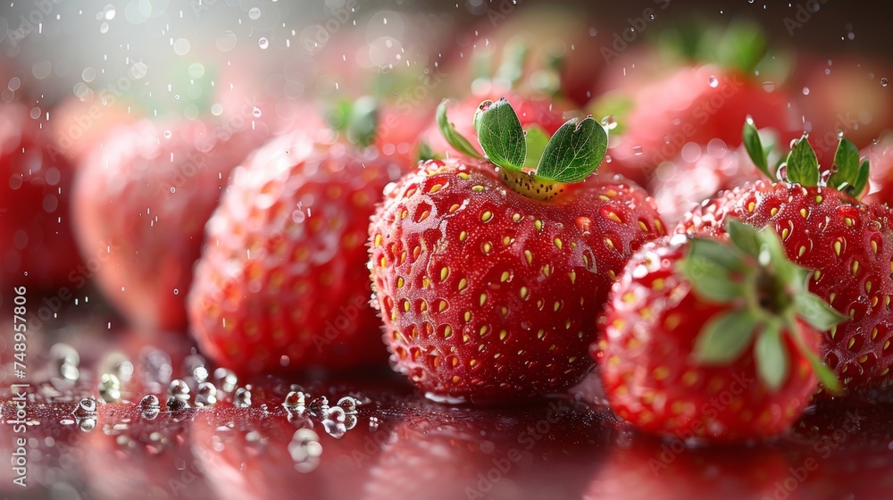 Fresh strawberries. Delicious fresh and sweet moist strawberries. Close-up. Empty background.