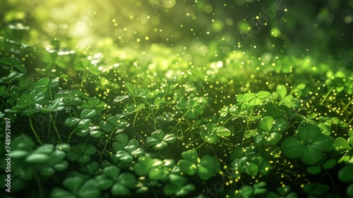 hiding Leprechaun hat sticking out amongst clovers, Saint Patrick's Day, rainbow, glittercore, Incandescent plasma, Beautiful, Ambience, Shimmering, Ray Tracing, fantasy mapping, fantastic realism