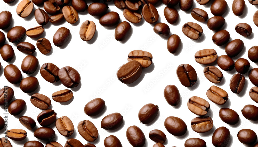 Close up of a pile of coffee beans with transparent background Close up of a pile of coffee beans with transparent background