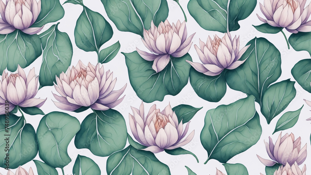 custom made wallpaper toronto digitalabstract seamless pattern with light purple lotus flowers and green leaves illustration