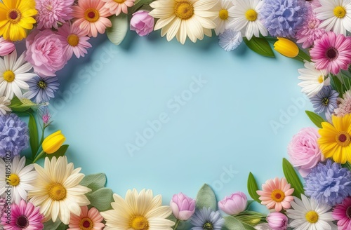 Wallpaper Mural Pastel colors frame with free place for text made from lot of spring flowers. Greeting card for spring holidays. Template for Birthday, Women's Day, Mother's Day. Floral picture. Torontodigital.ca