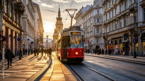 Capturing the scenic beauty of Vienna through the tram window, picture,charming streets, and vibrant urban life.