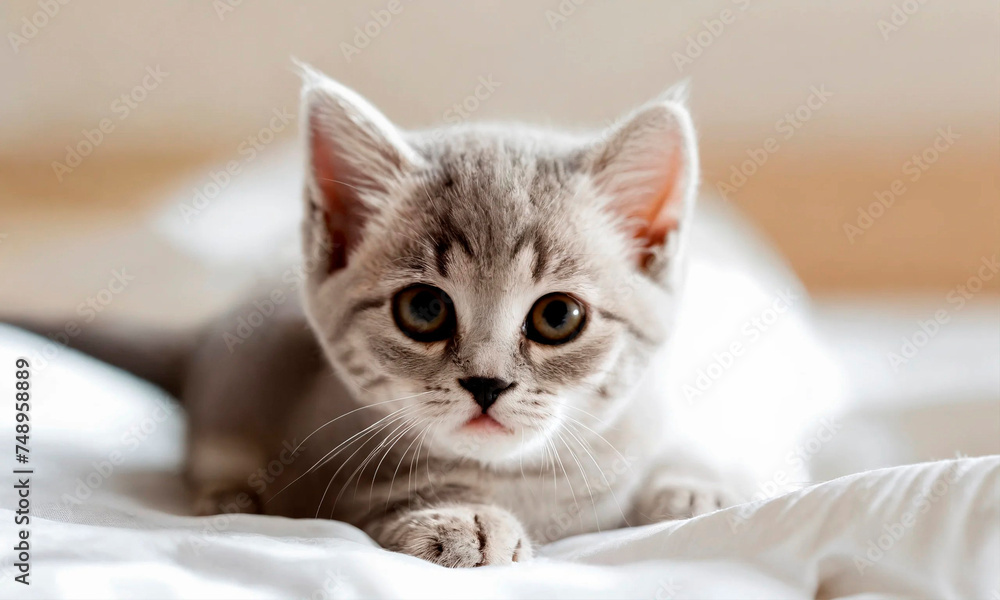 cute kitten in bed. Selective focus.