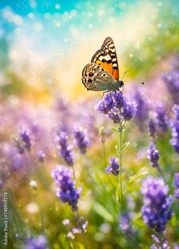 butterflies on lavender flowers. Selective focus. © yanadjan