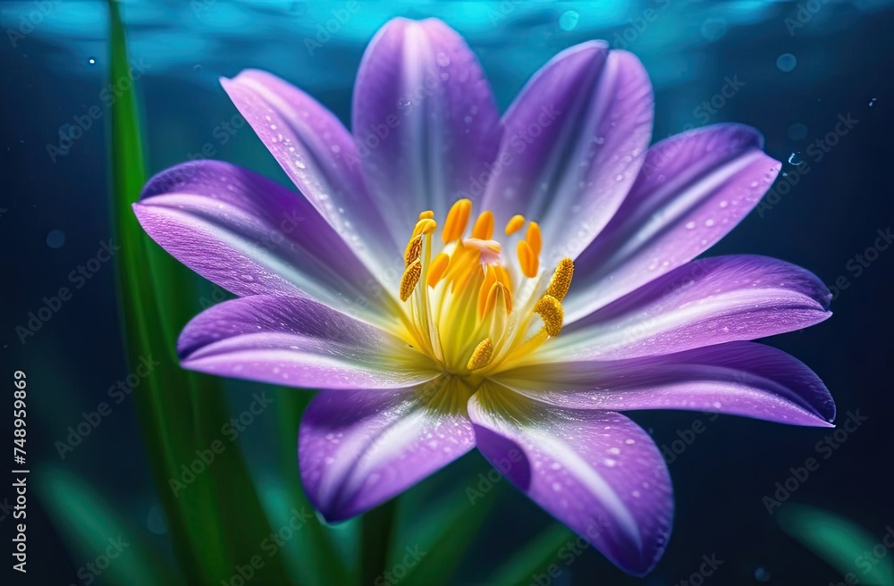Beautiful background with flowers under water. Beautiful floating vanilla flower underwater with splash und bubbles, pastel blue colors. Beautiful background with flowers under water. Beautiful floating vanilla flower underwater with splash und bubbles, pastel blue colors.