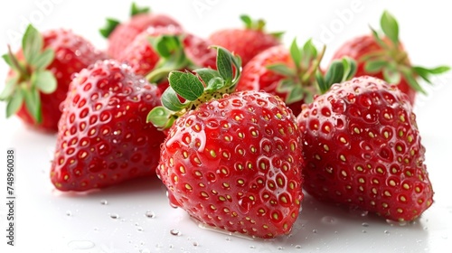 Fresh strawberries. Delicious fresh and sweet moist strawberries. Close-up. Isolated on white background.