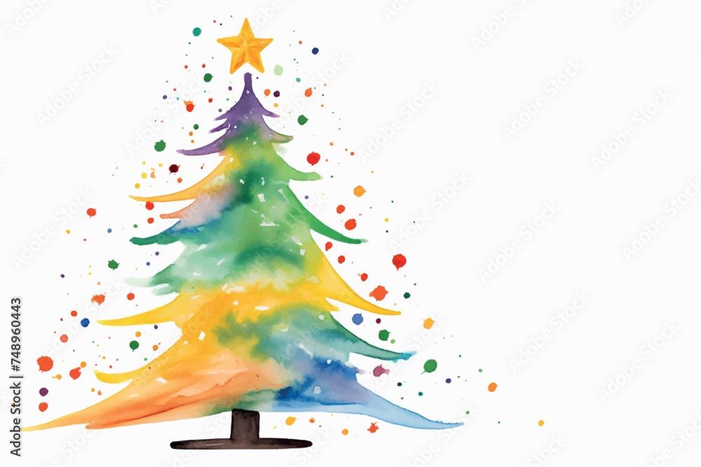 Watercolor Christmas Pine tree on white background