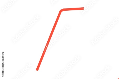 Drinking straw isolated on white background. Red plastic straw for summer cocktails
