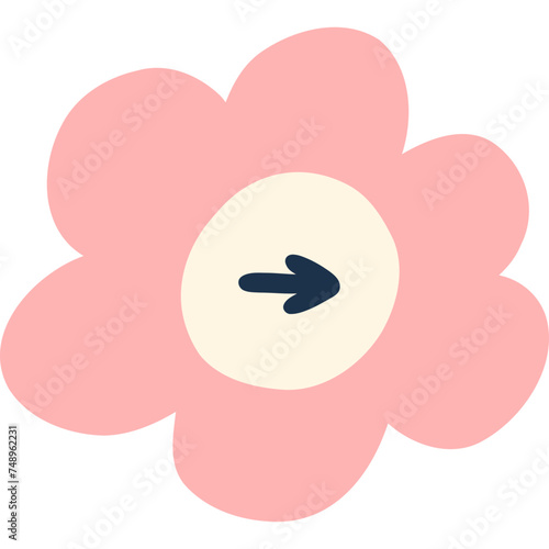 Cute hand drawn mark arrow in checkbox in the shape of flower. Tick arrow point as postpone sign for weekly planner, notebook. Diary note element
