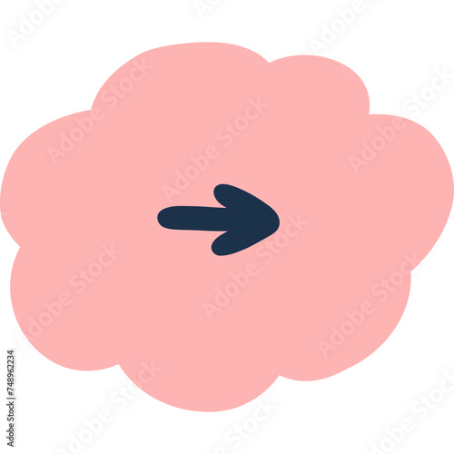 Cute hand drawn mark arrow in checkbox in the shape of cloud. Tick arrow point as postpone sign for weekly planner, notebook. Diary note element