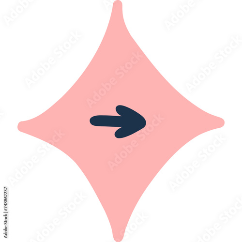 Cute hand drawn mark arrow in checkbox in the shape of star. Tick arrow point as postpone sign for weekly planner, notebook. Diary note element