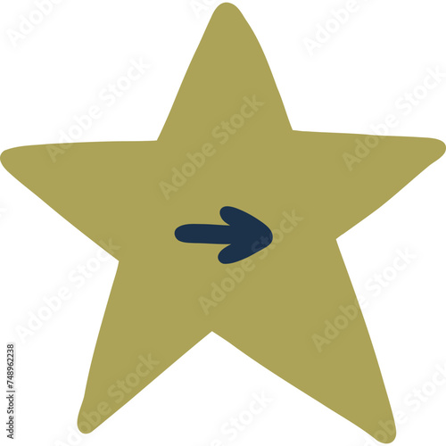 Cute hand drawn mark arrow in checkbox in the shape of star. Tick arrow point as postpone sign for weekly planner, notebook. Diary note element