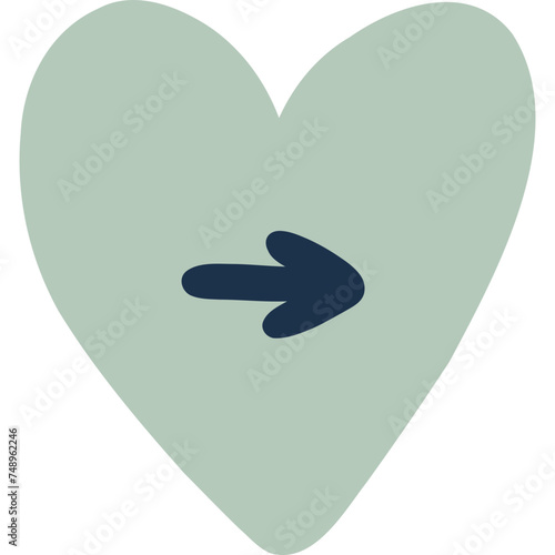 Cute hand drawn mark arrow in checkbox in the shape of heart. Tick arrow point as postpone sign for weekly planner, notebook. Diary note element