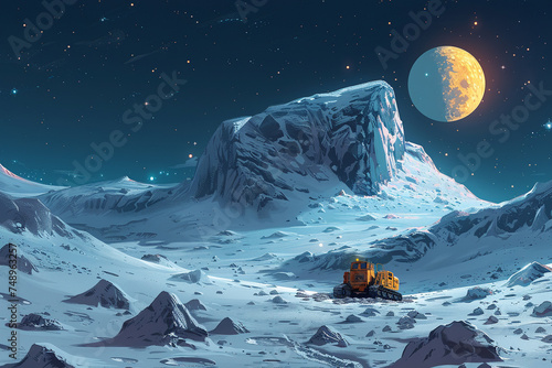 Cartoon-Style Moon Cheese Mining Expedition