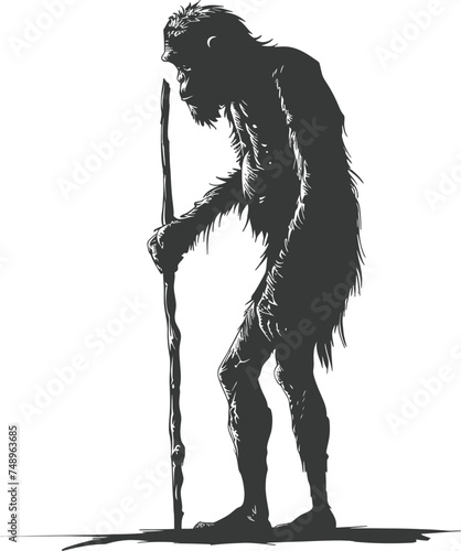 Silhouette ancient caveman black color only full body