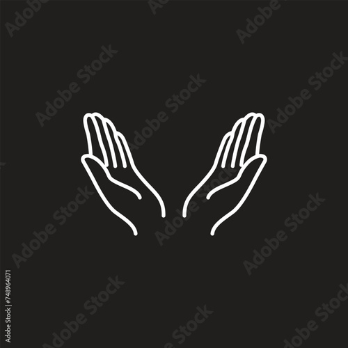 Hand in line art style. pray hands different gestures vector illustration