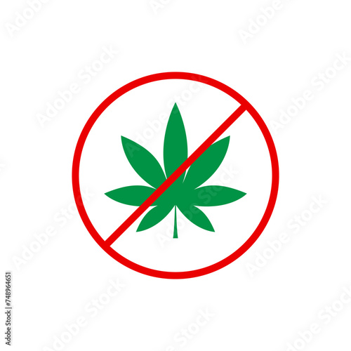 No, free Marijuana Leaf Emblem. No Cannabis symbol vector. CBD icon or sign. Medicine marijuana