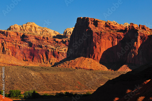 Early morning on the Scenic Drive through the Capitol Reef National Park, Utah, Southwest USA.