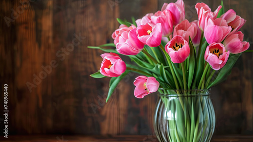 Vase with tulips on a brown background #748965440