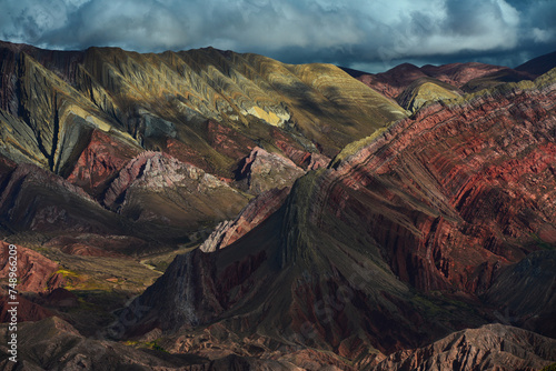 The dramatic landforms of the Cerro de los 14 Colores, or Fourteen Coloured Mountain, Serranía de Hornocal, Jujuy, northwest Argentina.
