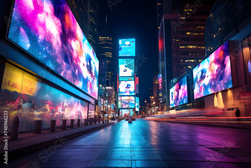 Urban Nightscape: Giant Billboard Advertising Futuristic Smartphone Enabling Global Connectivity © Adele