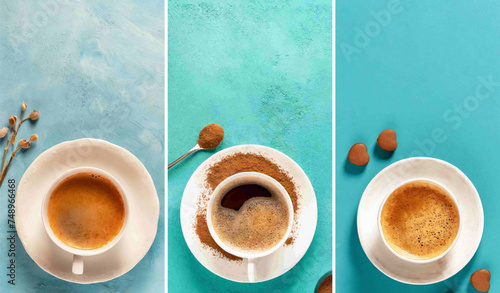 Good morning Instagram stories background in pink color with a cup of coffee, cookies, flowers, and some space for short text, for example, a quotation