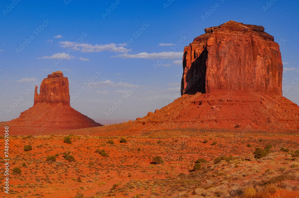 Naklejka premium East Mitten and Merrick Butte from the scenic drive inside the Monument Valley Navajo Tribal Park, Arizona, USA.