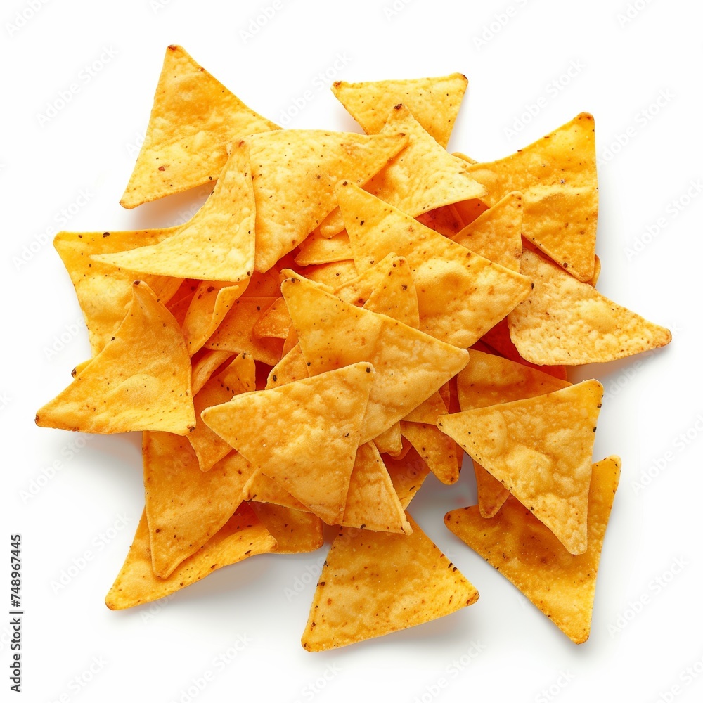 Heap of tortilla chips on white background from directly above