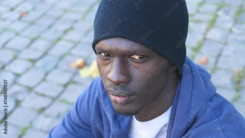 young black man on the street turns and stares at the camera young black man on the street turns and stares at the camera