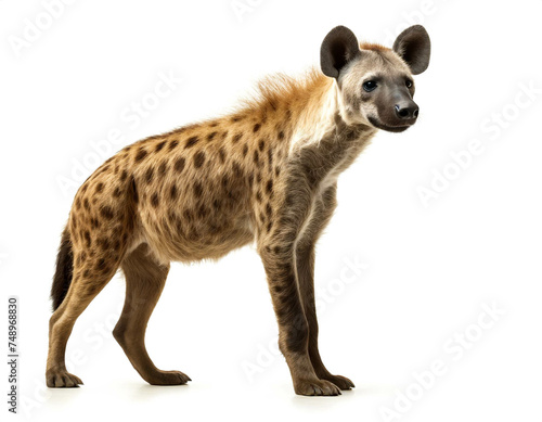 Hyäne stehend isoliert auf weißen Hintergrund, Freisteller 