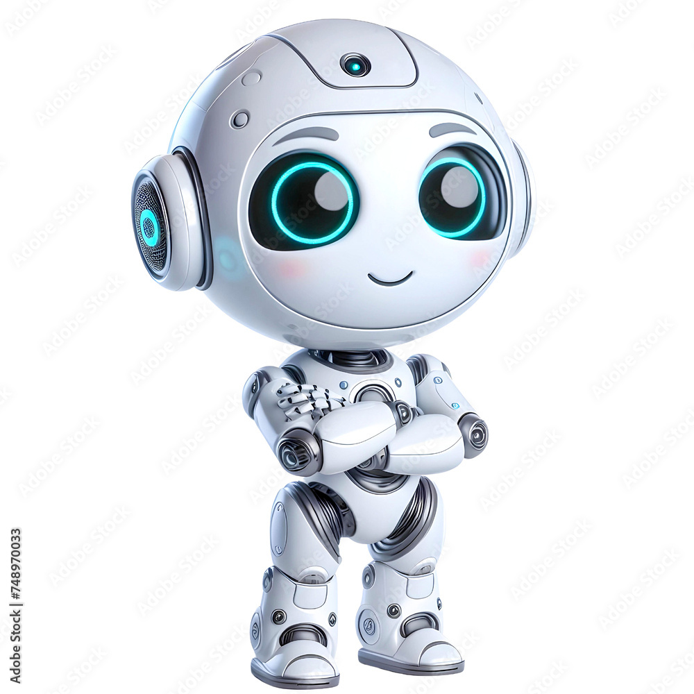 White cute robot in standing posture White cute robot in standing posture