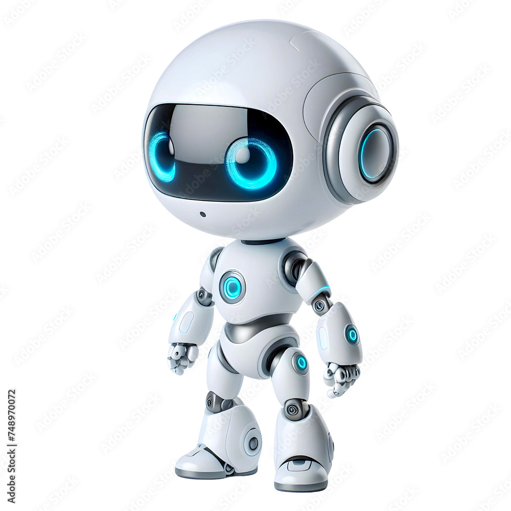 White cute robot in standing posture White cute robot in standing posture