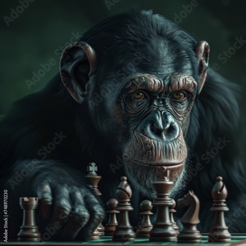 Chess with a monkey in dark green