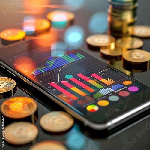 Smartphone Displaying Colorful Investment App with Cryptocurrency