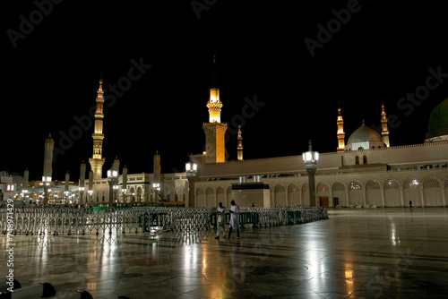 Masjid an-Nabawi or the Prophet's Mosque is the mosque built by the Islamic prophet Muhammad and his friends in Medina after the Hijra, which also contains the tomb of Muhammad.