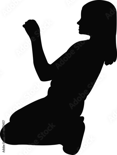 a girl kneeling down, body silhouette vector