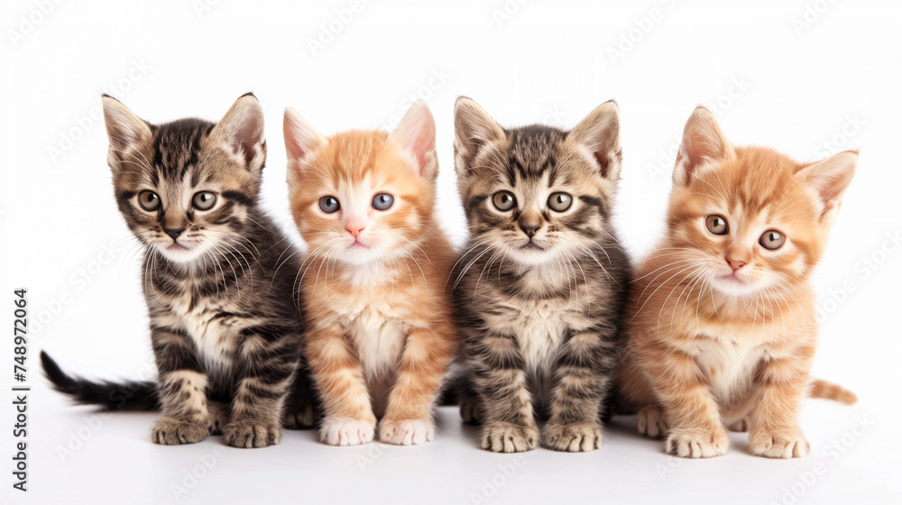 Four cute kittens sitting on a white background