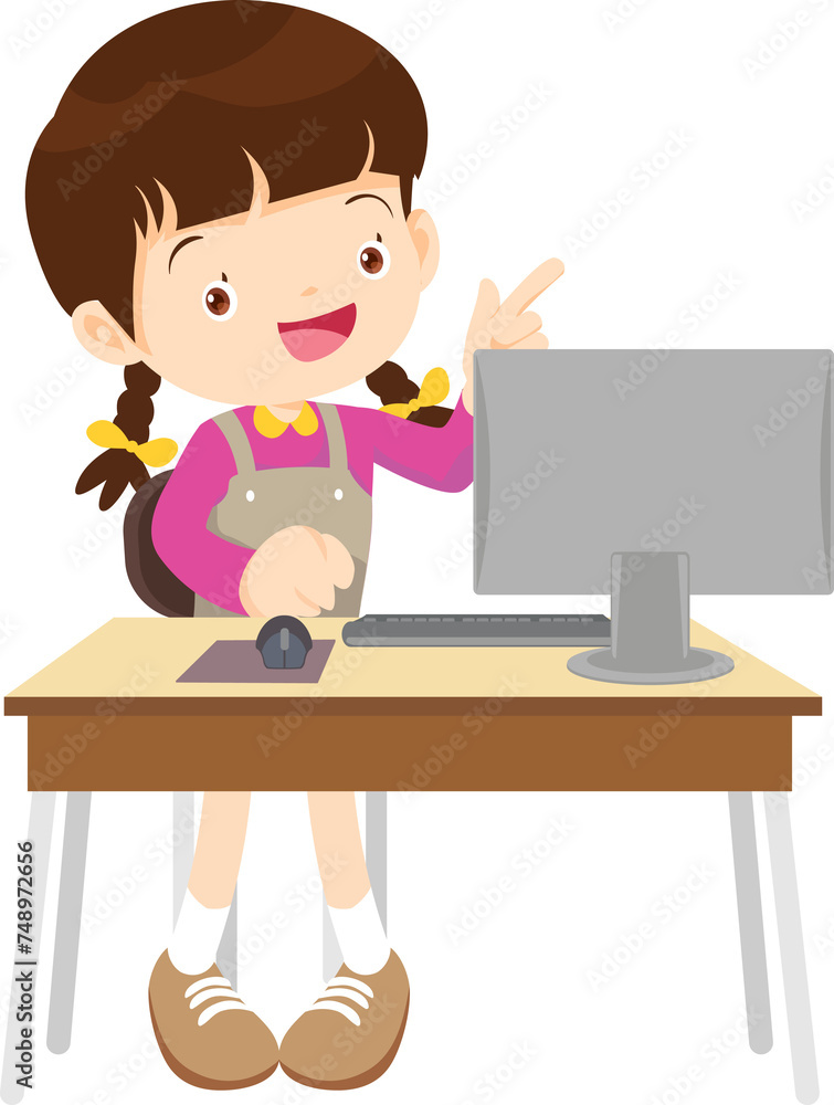children using computer on desk