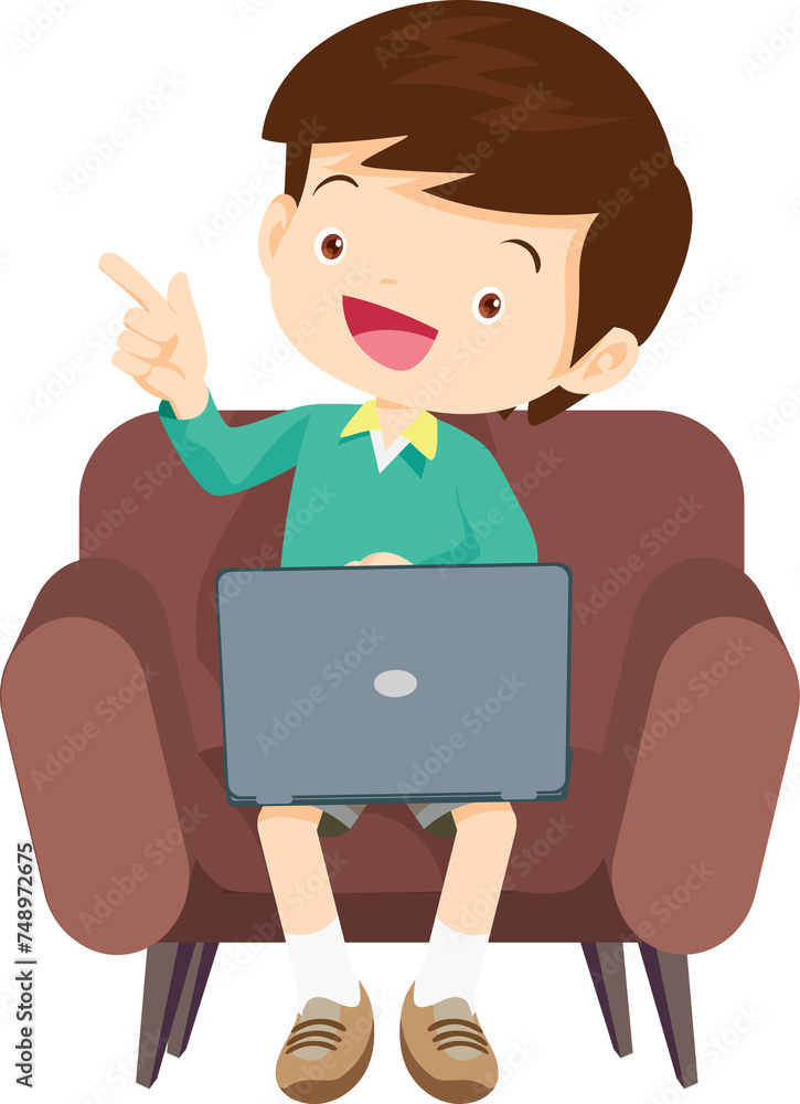 cute children using laptop computer on sofa cute children using laptop computer on sofa