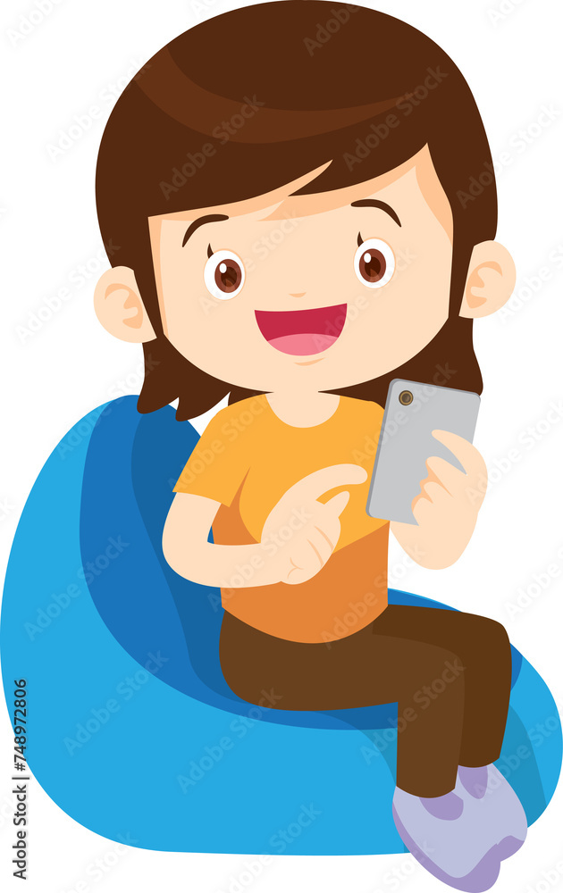 child use digital device sitting on beanbag child use digital device sitting on beanbag