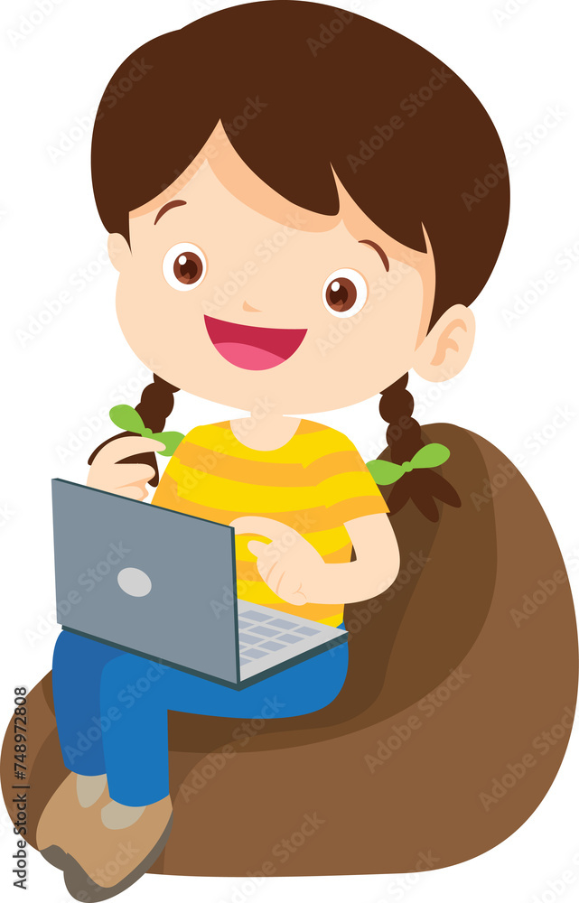 child use digital device sitting on beanbag child use digital device sitting on beanbag