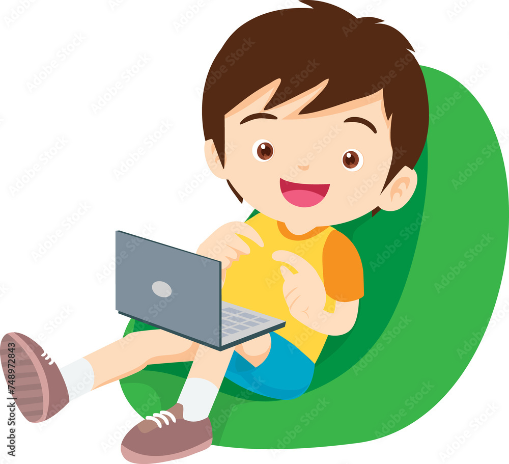 child use digital device sitting on beanbag child use digital device sitting on beanbag