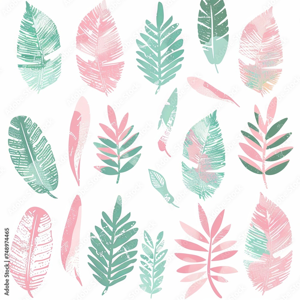 Mint pink boho clip art leaf brushstroke shapes