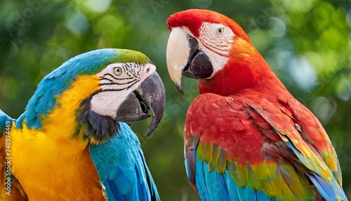 blue and yellow macaw and a scarlet macaw © Adrian