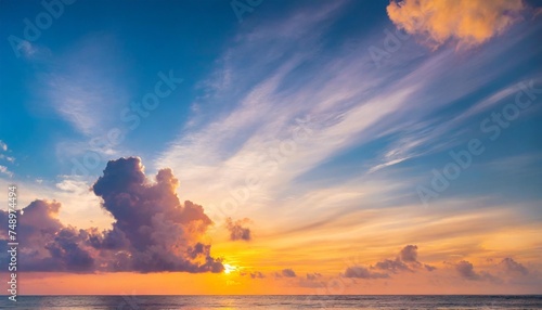 majestic real sky pastel colors panoramic sunrise sundown sanset sky with colorful clouds without any birds natural cloudscape