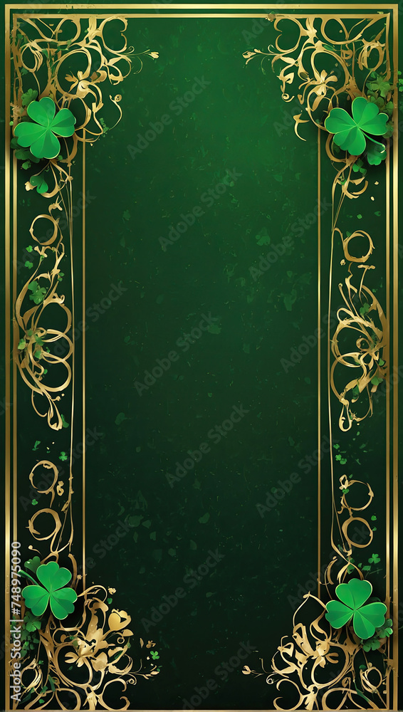 Obraz premium St. Patrick's Day holiday invitation with a place for text in a frame, a postcard with a green four-leaf clover. Banner, St. Patrick's background. 