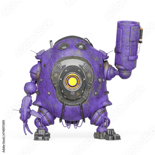 heavy metal mech ball have a gun on white background
