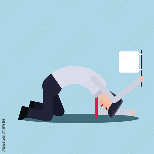 Vector illustration of a male entrepreneur waving a white flag as a sign of surrender in business competition, suitable for bankruptcy content