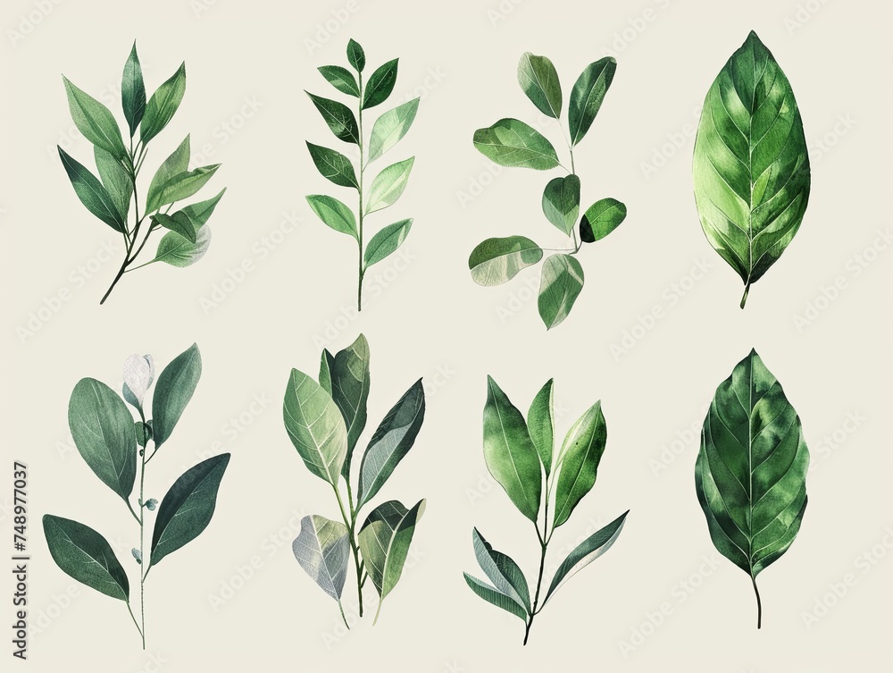 Plant leaf brushstroke shapes